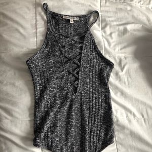 Express Grey Marled Knit Bodysuit